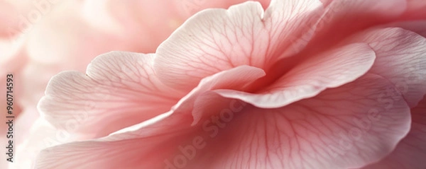 Obraz A macro close-up of soft, pink camellia petals, with a velvety texture and subtle lighting, creating a gentle, romantic atmosphere.
