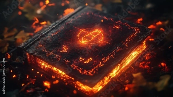 Fototapeta Ancient Grimoire Glowing with Fire