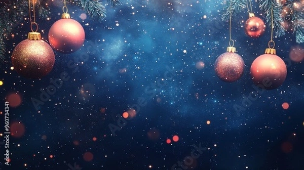Fototapeta Snow Christmas Background bokeh and light bulb  with glass ornament