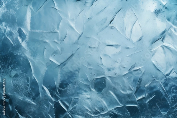 Fototapeta Processed collage of blue cold cracked ice surface texture. Background for banner, backdrop