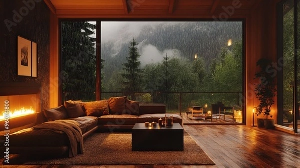 Obraz Cozy interior room design with rain
