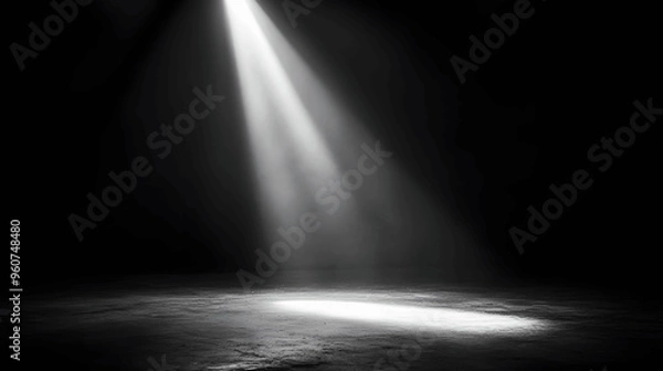 Obraz Dark background with single spotlight and sharp light beam