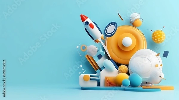 Fototapeta Whimsical Journey in a Digital Wonderland - Colorful 3D Illustration with Copy Space for Text