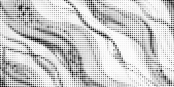 Fototapeta Abstract contrast diagonal wavy striped dotted halftone vector background. Black and white curve half tone lines textured pattern for banner, cover, water texture, surface design