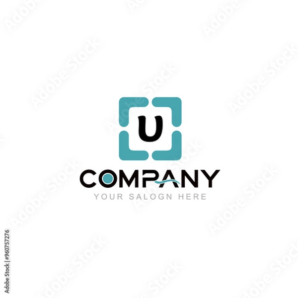 Fototapeta Letter U Logo Vector Design Illustration with Company Name and Your Text Here . Logo Template on white background.