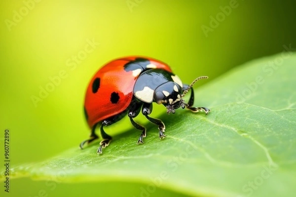 Obraz Vibrant ladybug on leaf - nature's tiny marvel