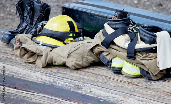 Obraz A Fire Fighters Protective clothing folded and ready to go