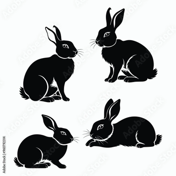 Obraz Rabbit Silhouette Vector Set Animals Illustration Template