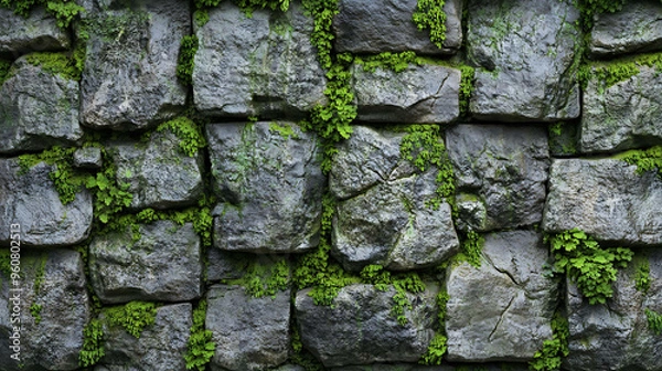 Obraz Close-up of a mossy stone wall.