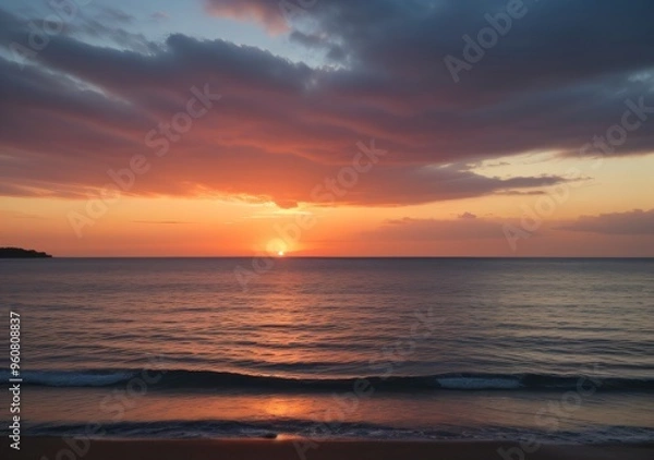 Fototapeta Sunset Over Calm Ocean Waves