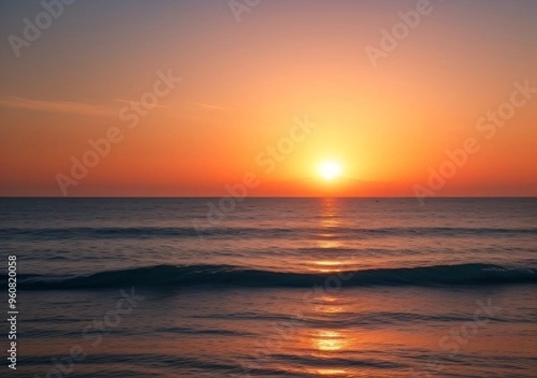 Fototapeta Sunset Over Calm Ocean Waves