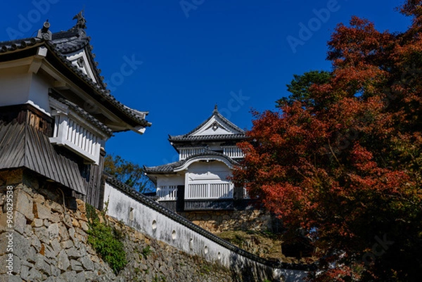 Obraz 紅葉に染まる秋の備中松山城