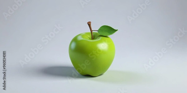 Fototapeta A green apple with a leaf, on a white background