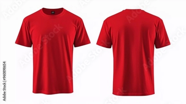 Obraz 
Blank red t shirt front and back mockup, plain cotton tshirt mock up design template. T shirt design template, nice tee shirt isolated on white background