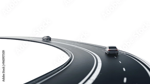 Fototapeta Cars on the highway, road isolated, transparent background, element for design, black and white