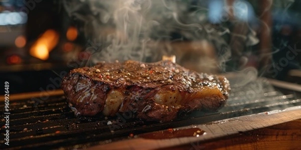 Obraz Maple Wood Infused Slow Smoked Ribeye Steak Cooked at 200Ã‚Â°F for 8 Hours for a Fragrant, Tender Finish