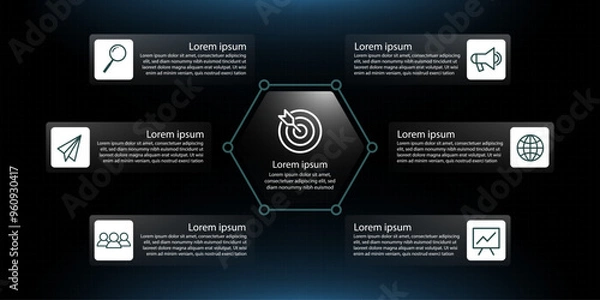 Obraz Modern infographic with transparent chart. Visualization six steps