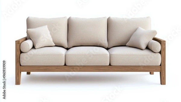 Obraz A brown couch with three pillows on it