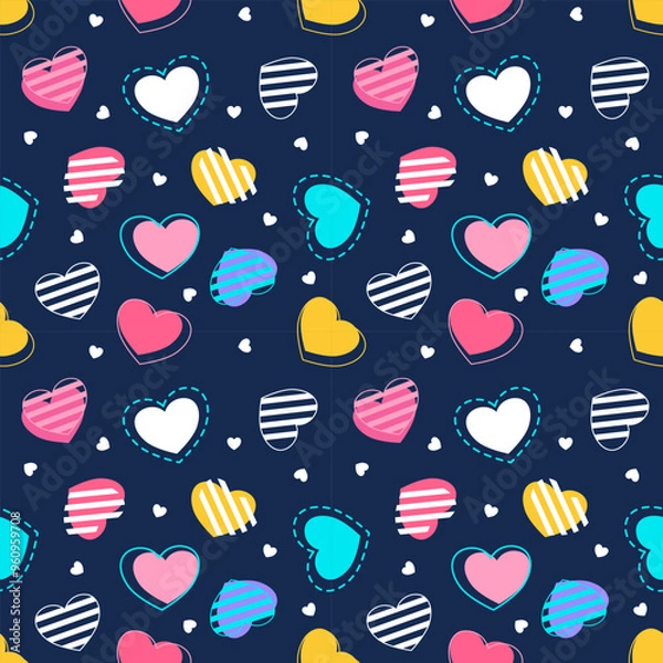 Fototapeta Seamless pattern with hand drawn heart. Background for textile, wrapping paper, fashion, illustration.