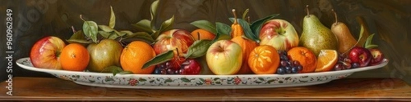 Fototapeta Mixed Fruit Bowl with Apples, Oranges, and Pears