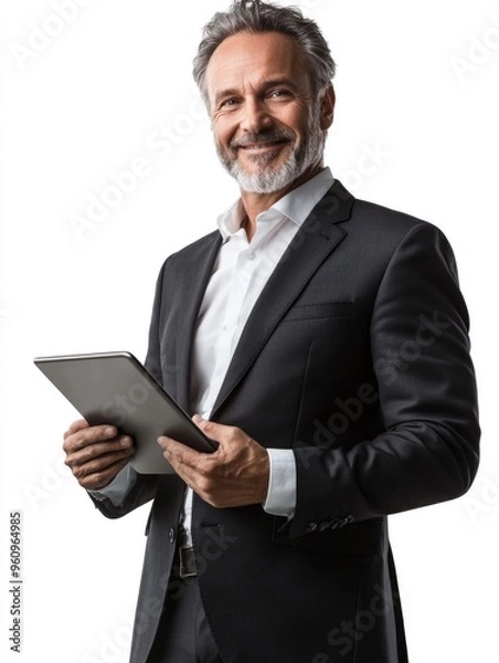 Fototapeta Professional Man in Suit Standing with Tablet