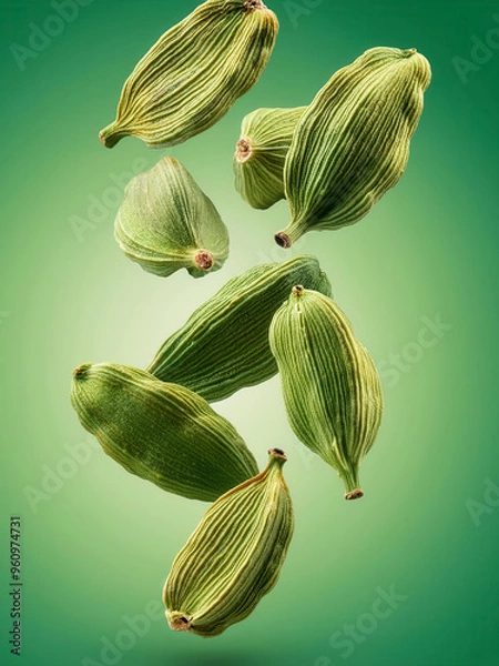 Obraz cardamom spice on green background
