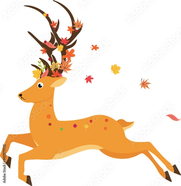 Obraz Running Deer Patterns Antlers Vector Illustration