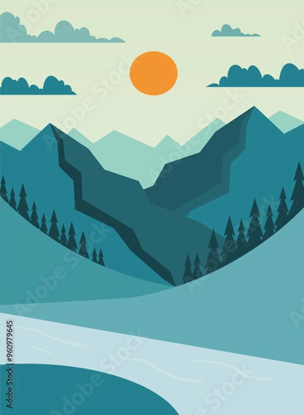 Obraz Mountains in winter vector illustration simple