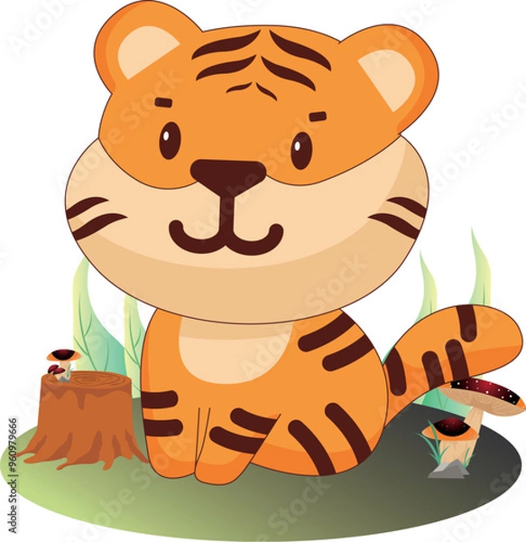 Obraz Cute big head tiger simple vector illustration