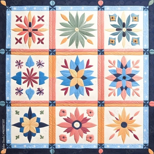 Fototapeta Egyptian Khayamiya Pattern A traditional applique pattern used in Egyptian tentmaking, featuring vibrant colors and geometric designs.,