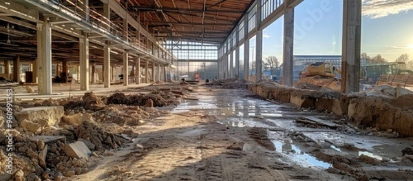 Fototapeta Abandoned Industrial Building Under Construction