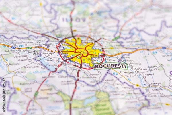 Fototapeta Bucharest on a map