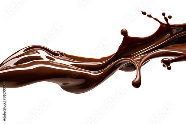 Obraz Chocolate Splash and Drizzle Against White Background