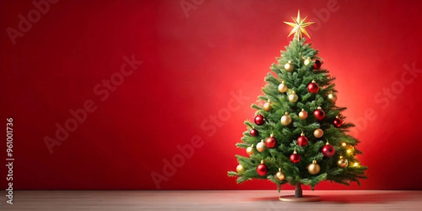 Fototapeta christmas tree with red ribbon