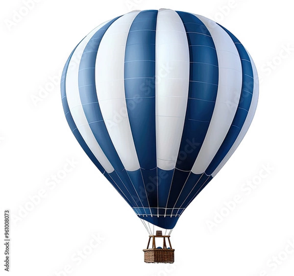Fototapeta A stunning blue and white hot air balloon soaring high in the sky, perfect for adventure and travel themes.