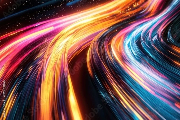 Fototapeta Vibrant Abstract Light Trails in Motion - Dynamic Neon Colors and Speed Concept