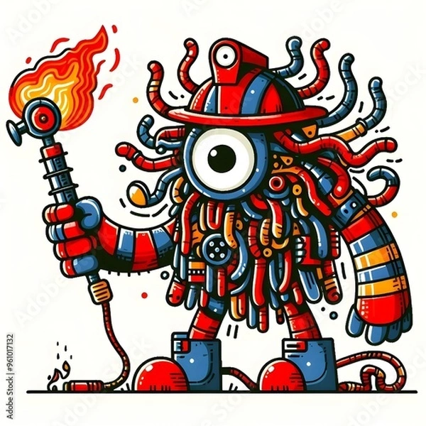 Fototapeta Doodle monster fire man 