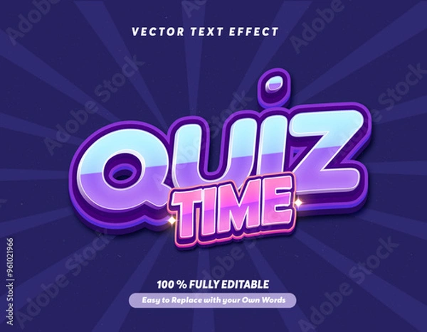 Fototapeta Editable text effect - Quiz Time and Quiz Tips 3d cartoon template style premium vector. Trendy color background	

