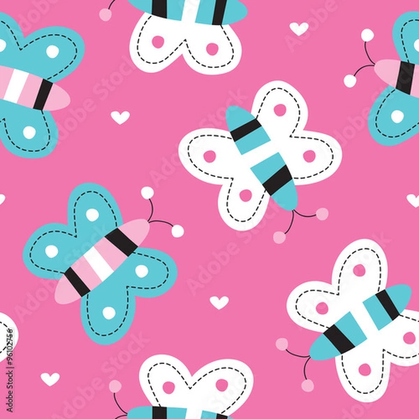 Fototapeta seamless pink butterfly pattern vector illustration
