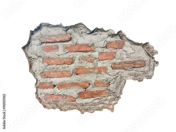 Fototapeta Concrete brick wall. Broken plastered brick wall or cracked of bricks wall isolated on white background.