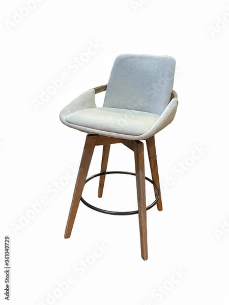 Obraz Modern white chair with wooden legs on white background 
