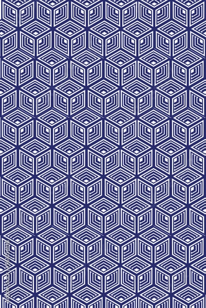 Fototapeta Hexagonal Geometric Pattern with Blue and White Optical Illusion