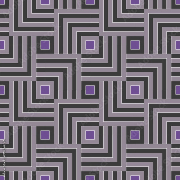 Fototapeta Geometric Retro Squares Pattern with Purple Accents
