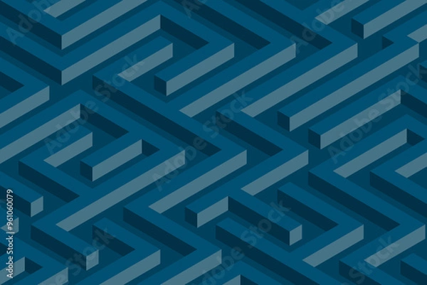 Fototapeta 3D Isometric Maze Pattern in Shades of Blue