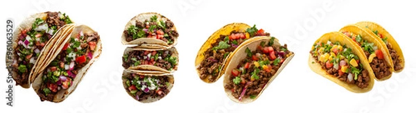 Fototapeta taco isolated on a transparent PNG background, white background , cut out, clipping path, Generative Ai