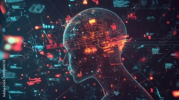 Fototapeta Digital Mind: A Wired Network of Thought