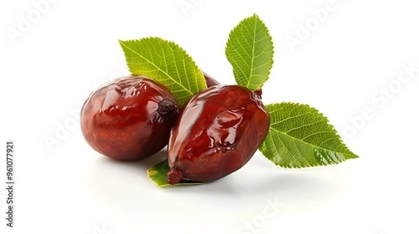 Obraz red Jujube with leaf fruit isolated on white background.