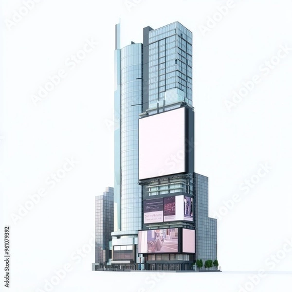 Fototapeta 3D Render of a skyscraper with multiple rooftop pools, on isolated white background