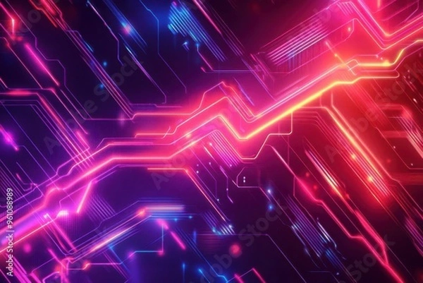 Fototapeta Vibrant abstract digital circuit design featuring neon colors, representing technology and connectivity in a modern aesthetic.
