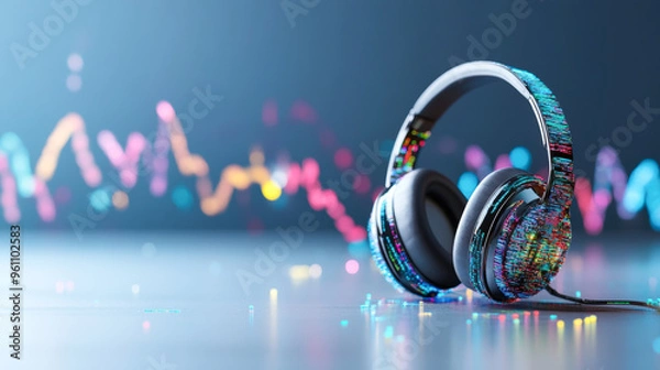 Fototapeta A pair of colorful headphones with a colorful background